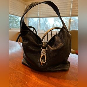 Dooney & Bourke Black Pebbled Leather Logo Lock Hobo Should Bag